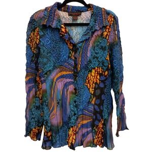 Pleats Collection Wearable Art Top Womens Large Abstract Crinkled Long‎ Sleeve